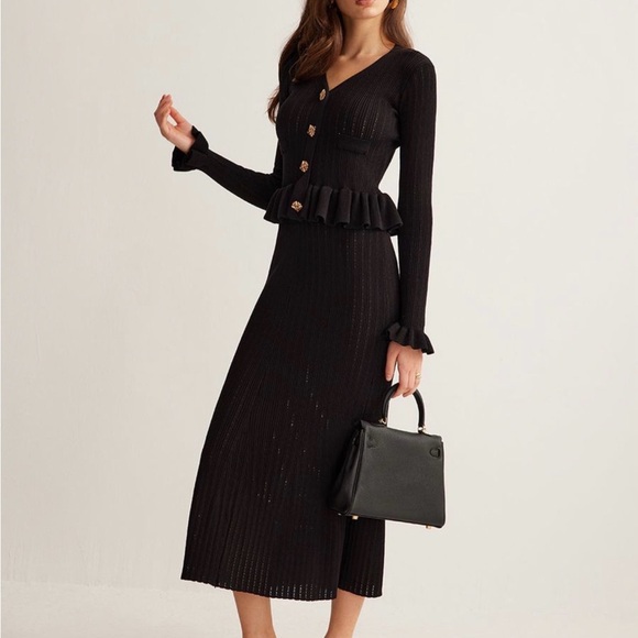 Commense Dresses & Skirts - Commense Black Midi Dress with Ruffle Details